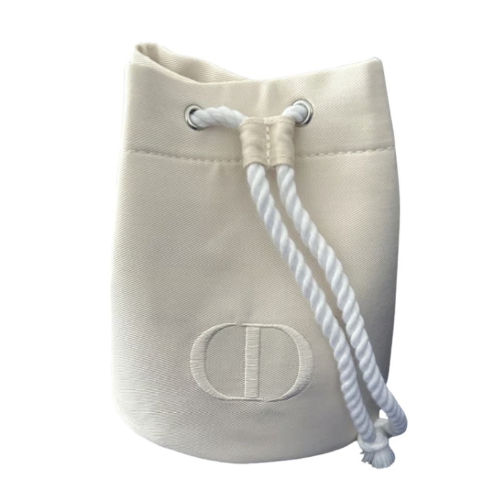Christian Dior BEAUTE Drawstring Pouch Bag Canvas Beige